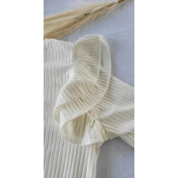 Nicole Miller‎ Women's Long Sleeve Ivory Pullover Flutter Accent Sweater Top XL - Picture 6 of 9